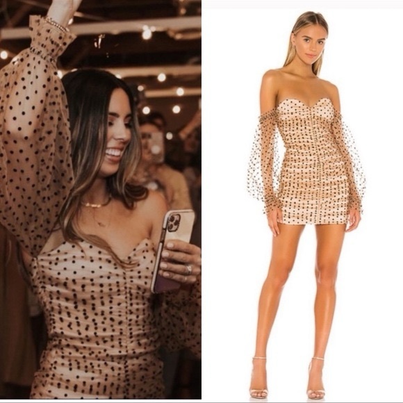 MAJORELLE Dresses & Skirts - Majorelle Secrets Dress size Small Dark Nude Mini Sheer Polka Dots Party